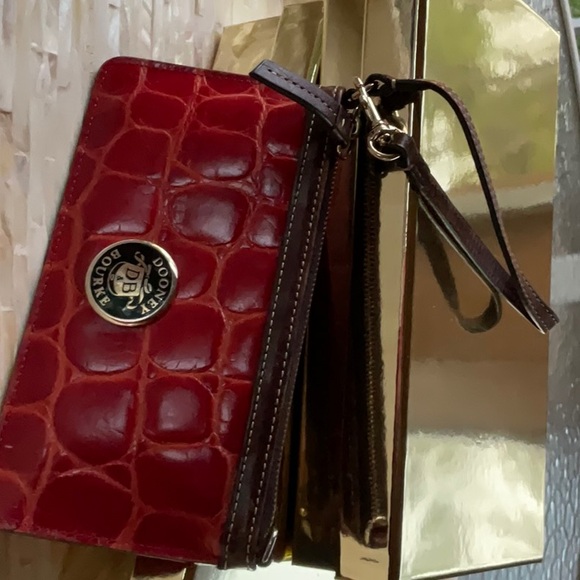 Dooney & Bourke Cranberry Croc-Embossed Clutch - Picture 2 of 11